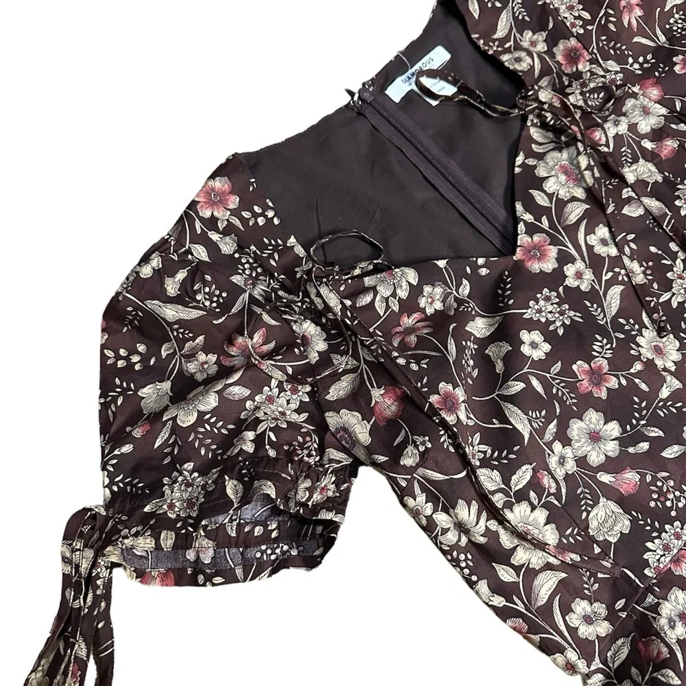 Glamorous ASOS Floral Y2K Dress Brown Size 2 - Picture 3 of 4